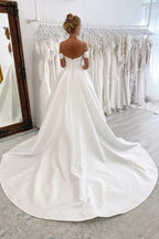 NumberSea Satin Ball Gown Off-the-Shoulder Wedding Dresses With Court Train, MW906