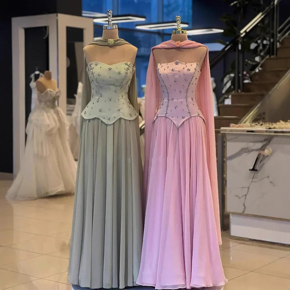 Classy Sage Green   A-Line Chiffon Evening Dress