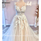 NumberSea Princess Floral Lace Wedding Dresses For Women Champagne Civil Boho Wedding Gowns Vestido De Novia Court Train