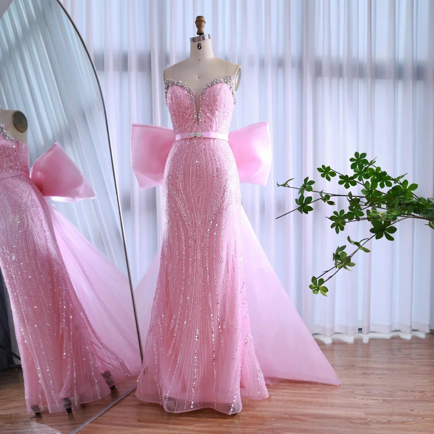 Luxury Dubai Pink Bow Evening Dress