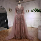 Elegant Beaded A-Line Evening Dress with Cape Sleeves