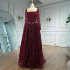 Luxury Sage Green Beaded Evening Dress with Long Sleeves