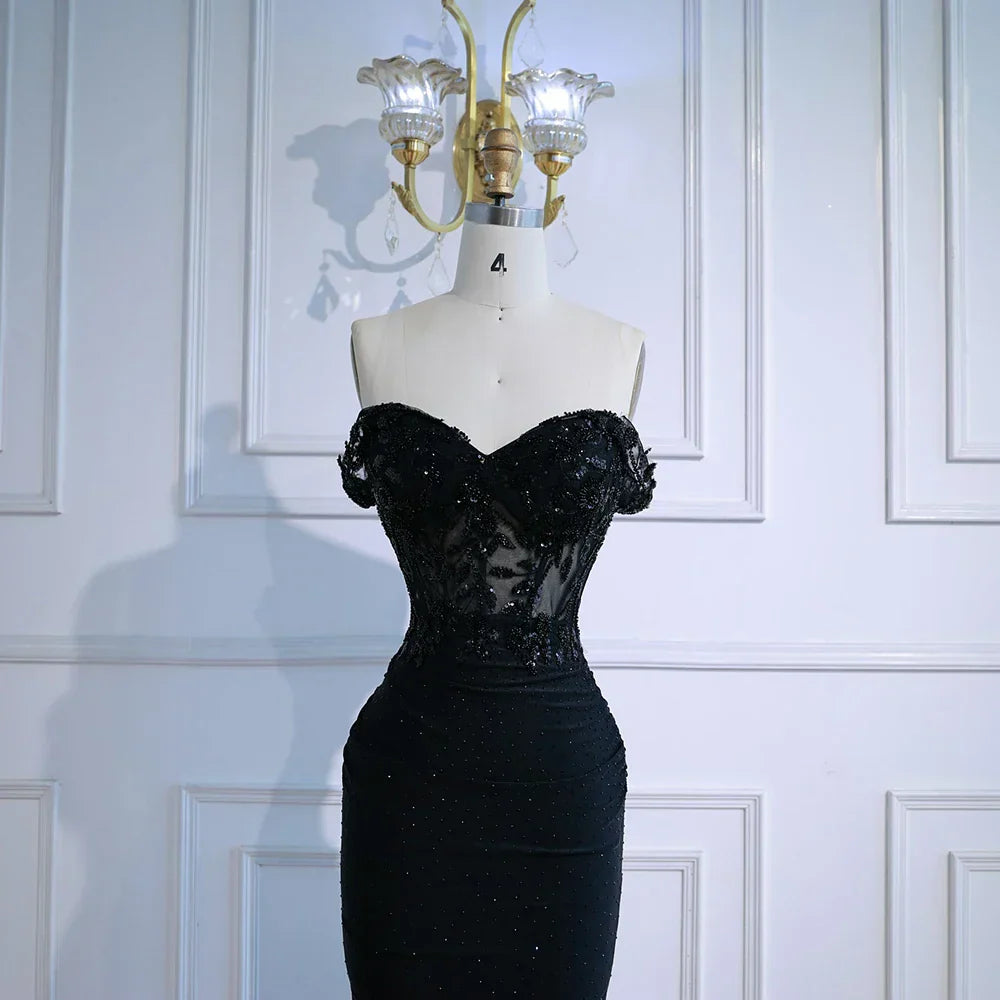 Classy Black Off-Shoulder Lace Prom Dress