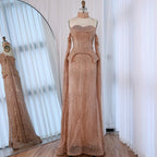Luxury Gray Beaded Off-Shoulder Evening Dress with Cape Sleeves