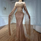 Luxury Gray Beaded Off-Shoulder Evening Dress with Cape Sleeves