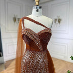 Luxury Green One Shoulder Mermaid Evening Dress with Cape