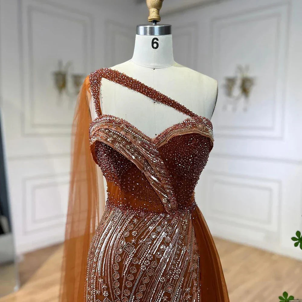 Luxury Green One Shoulder Mermaid Evening Dress with Cape