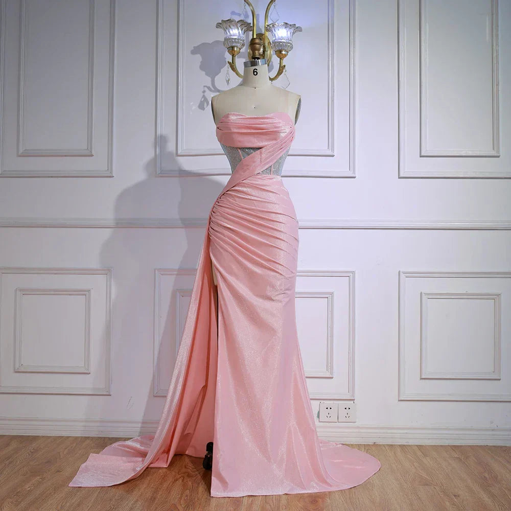 Elegant Pink Glitter Prom Dress with Slit