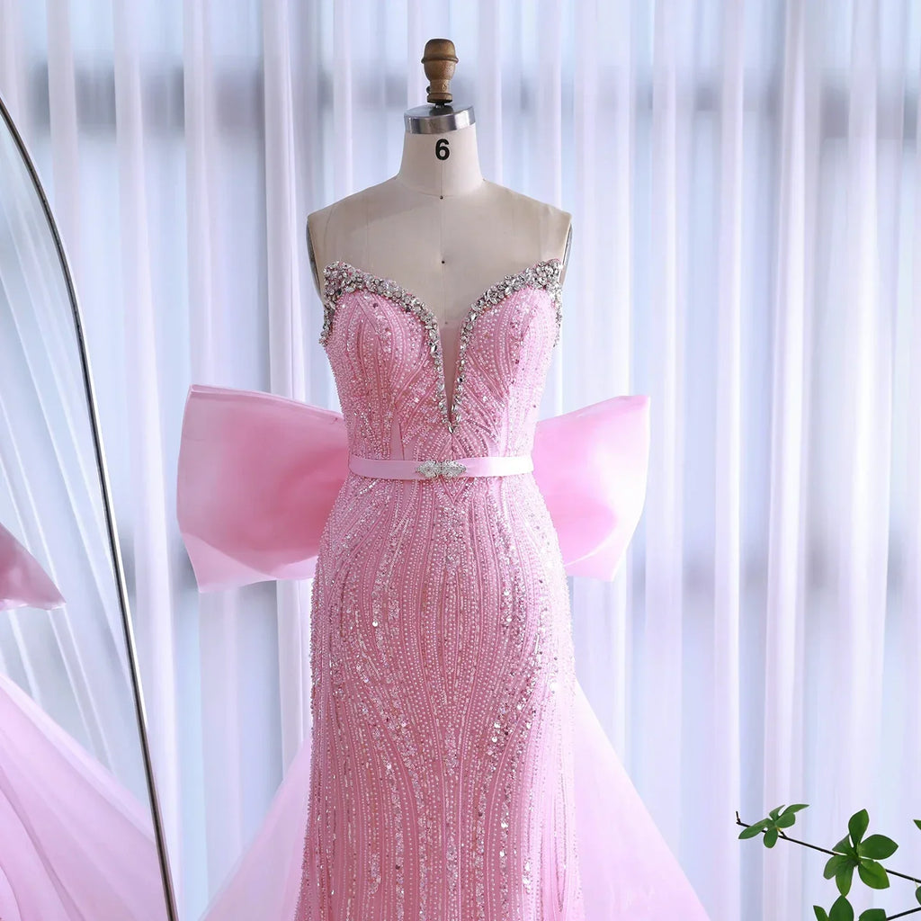 Luxury Dubai Pink Bow Evening Dress