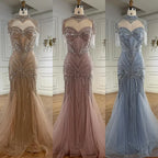 Luxury Nude Beaded High Neck Mermaid Evening Dress LA72897
