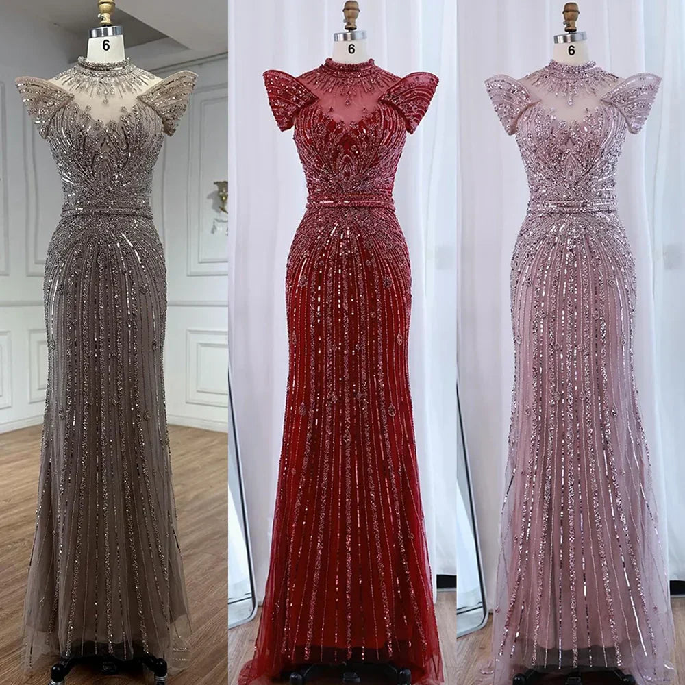 Luxury Caramel Mermaid Beaded Evening Dress LA73082