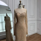 Luxury Arabic Lace Beaded Mermaid Evening Dress with Sleeves