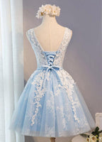 Scoop Neck Short Tulle Homecoming Dress Party Dress With Appliques Lace
