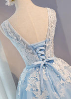 Scoop Neck Short Tulle Homecoming Dress Party Dress With Appliques Lace