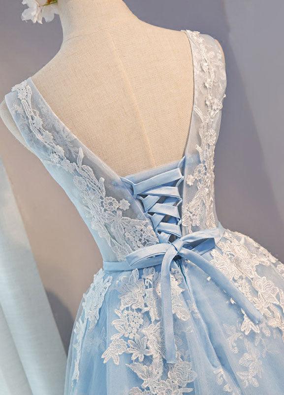 Scoop Neck Short Tulle Homecoming Dress Party Dress With Appliques Lace