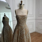 Luxury Nude A-Line Evening Dress with Pearls and Crystals