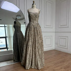 Luxury Sage Green Beaded A-Line Spaghetti Strap Evening Dress
