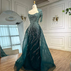 Luxury Green Evening Dress with Overskirt