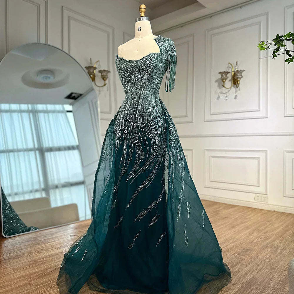 Luxury Green Evening Dress with Overskirt