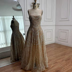 Luxury Nude A-Line Evening Dress with Pearls and Crystals