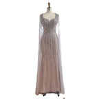Luxury Caramel Beaded Evening Dress With Cape LA72992A
