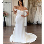 NumberSea Simple Pleat Mermaid Wedding Dresses 2025 Boat Neck Backless Boho Bridal Gown off white vestido de boda