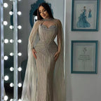 Luxury Dubai Caramel Beaded Evening Dress With Cape LA72811C