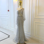 Luxury Grey One Shouder Evening Dresses Gowns Mermaid Beaded Elegant For Women Party Serene Hill LA71518