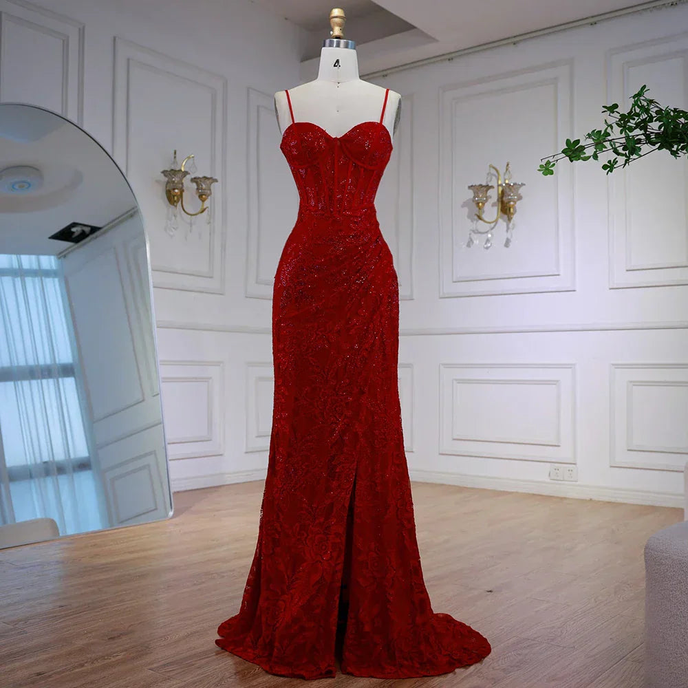 Elegant Red Prom Dress with Slit