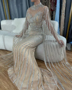 Luxury Dubai  Arabic Nude Mermaid Long Evening Dresses  With Cape