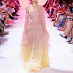 Luxury Feather One Shoulder Evening Dress with Cape Sleeves LA72763