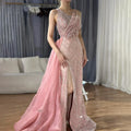 Luxury Dubai &nbsp;Blue One Shoulder Split Saudi Evening Gown with Beaded Side Overskirt Dress for Formal Occasion&nbsp;