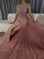 Luxury Dubai &nbsp;Blue One Shoulder Split Saudi Evening Gown with Beaded Side Overskirt Dress for Formal Occasion&nbsp;