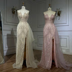 Light Pink Spaghetti Strap Mermaid Evening Dress with Beaded Overskirt