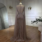 Serene Hill Nude Cape Sleeves Mermaid Lace Beaded Luxury Dubai Long Evening Dresses Gowns for Women Wedding Party LA71885A