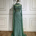 Serene Hill Nude Cape Sleeves Mermaid Lace Beaded Luxury Dubai Long Evening Dresses Gowns for Women Wedding Party LA71885A