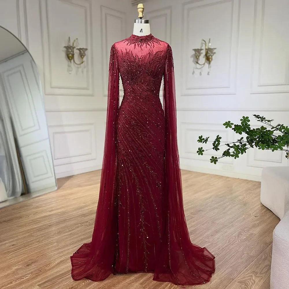 Serene Hill Nude Cape Sleeves Mermaid Lace Beaded Luxury Dubai Long Evening Dresses Gowns for Women Wedding Party LA71885A