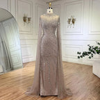 Luxury Nude Mermaid Evening Dress with Cape Sleeves