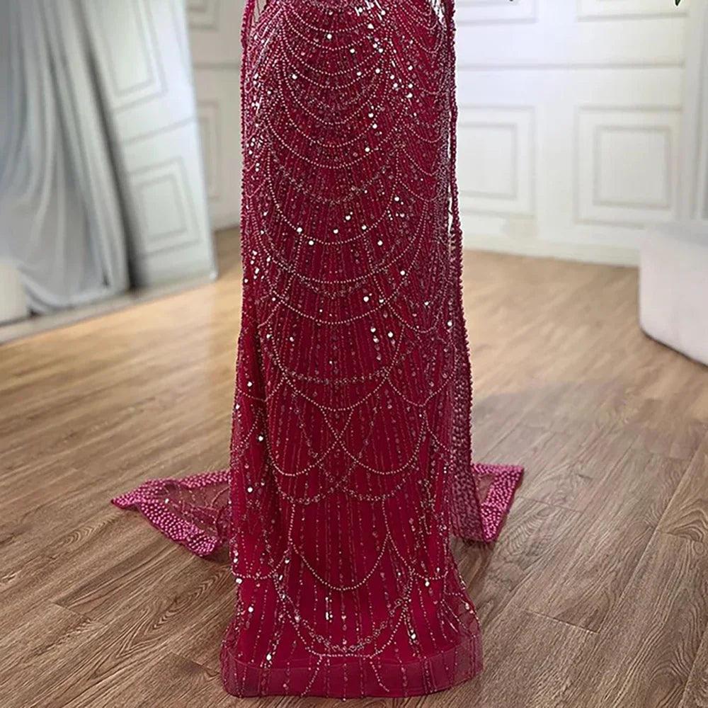 Serene Hill Saudi Arabia Blue Mermaid Cape Sleeve Luxury Beaded Evening Gown for Formal Occasion LA72160A