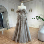 Serene Hill Arabia Caramel A-Line Elegant Beaded Feather Sparkle Evening Dresses Gowns For Woman Wedding Party 2024 LA71328A