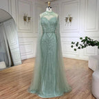 Serene Hill Arabic Caramel Elegant Cape Sleeves Mermaid Beaded Evening Dresses Long Celebrity Gowns for Woman Party LA72233A