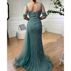 Serene Hill Arabic Caramel Mermaid High Split Elegant Beaded Luxury Evening Dresses Gowns 2024 For Woman Party LA71679