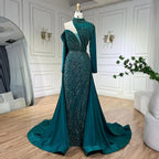 Serene Hill Arabic Green Elegant Mermaid One Shoulder Beaded Luxury Dubai Evening Dresses Gowns For Women Wedding Party