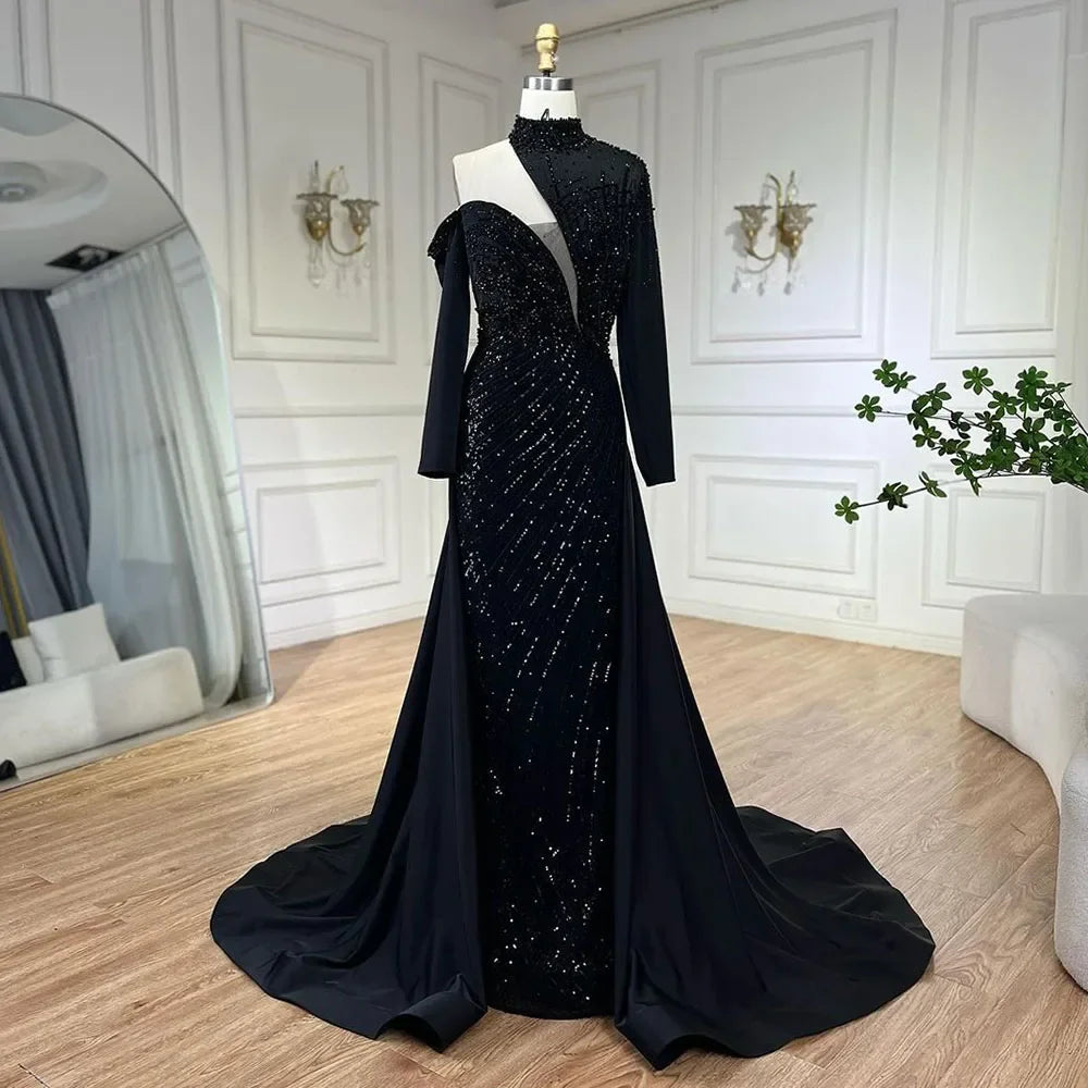 Serene Hill Arabic Green Elegant Mermaid One Shoulder Beaded Luxury Dubai Evening Dresses Gowns For Women Wedding Party
