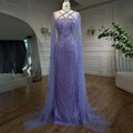 Serene Hill Arabic Luxury   Dubai Mermaid Blue Cape Sleeves Beaded Evening Dresses Gowns 2024 For Women Party LA71905