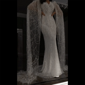 Serene Hill Arabic White Luxury Pearls Beaded Mermaid Cape Sleeves Evening Gowns For Women Wedding Party LA72160