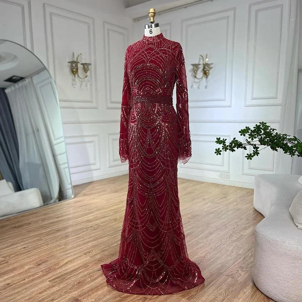 Serene Hill Black Muslim Luxury Beaded Elegant Mermaid Dubai Evening Dresses Gowns for Woman Wedding Party 2024 LA72512