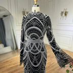Serene Hill Black Muslim Luxury Beaded Elegant Mermaid Dubai Evening Dresses Gowns for Woman Wedding Party 2024 LA72512