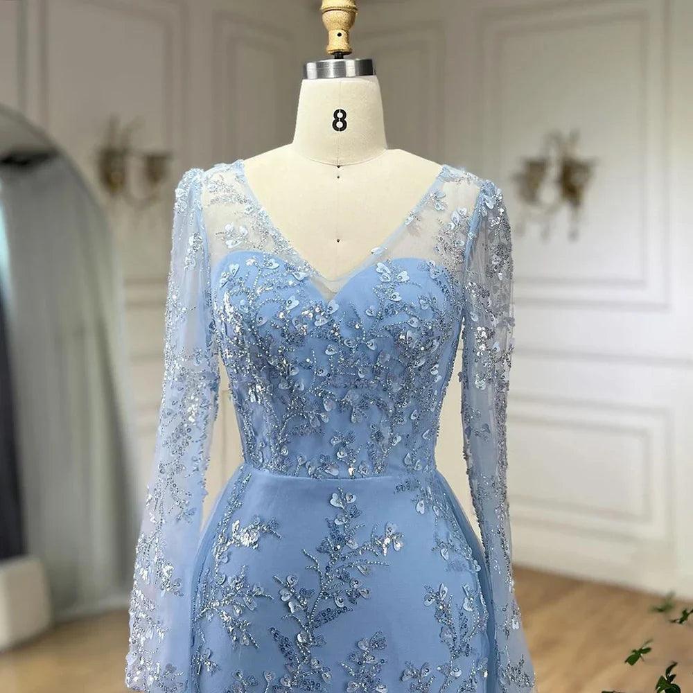Serene Hill Blue Mermaid Elegant With Train Beaded Luxury Arabic Evening Dresses Gowns For Women Wedding Party 2024 LA71851
