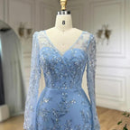 Serene Hill Blue Mermaid Elegant With Train Beaded Luxury Arabic Evening Dresses Gowns For Women Wedding Party 2024 LA71851